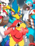  ambiguous_gender anal anthro avian balls bird blue_body blue_feathers blush bodily_fluids breath_of_the_wild clothing crossover cum edit erection eromame feathers genital_fluids genitals hi_res kass_(tloz) koopa licking male male/ambiguous mario_bros nintendo oral penile penis penis_lick revali rito robe scalie sex size_difference teba_(tloz) the_legend_of_zelda toady_(mario) tongue tongue_out uncensored video_games white_body white_feathers 