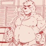  1:1 2021 anthro belly blush bodily_fluids clothing edit erection genitals humanoid_genitalia humanoid_hands humanoid_penis inside juuichi_mikazuki keikogi kemono low_res male mammal martial_arts_uniform moobs morenatsu nipples overweight overweight_male penis run_aki solo sportswear sweat uncensored undressing ursid video_games visual_novel 