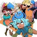  &gt;_&lt; 2boys 2girls afterimage ahegao alternate_costume annyui_(cookie) apron bangs black_hair blazer blue_apron blue_bow blue_eyes blue_hair blue_jacket blush boots bow breasts brown_footwear brown_hair cirno closed_eyes commentary cookie_(touhou) cosplay crying dark-skinned_female dark_skin dragon_quest eyebrows_visible_through_hair feet_out_of_frame frilled_bow frills full_body gram_9 grater hair_bow hakurei_reimu heart heart-shaped_pupils highres jacket large_breasts layered_sleeves leash long_hair long_sleeves manatsu_no_yo_no_inmu multiple_boys multiple_girls necktie no_pants open_mouth orange_bow panties pants pink_jacket pink_necktie pink_pants red_bow rurima_(cookie) short_hair short_over_long_sleeves short_sleeves slime_(creature) slime_(dragon_quest) symbol-shaped_pupils tadano_kazuhito tanioka_(inmu) tanioka_(inmu)_(cosplay) tears touhou underwear white_panties 