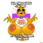  &lt;3 animatronic anthro areola arms_out avian beakless bib big_breasts bird blackthiz_(artist) blush blush_stickers breasts chicken english_text female five_nights_at_freddy&#039;s five_nights_at_freddy&#039;s_2 galliform gallus_(genus) hi_res huge_breasts looking_at_viewer machine nipples non-mammal_breasts open_mouth open_smile orange_nipples phasianid pog pogchamp profanity robot scottgames smile solo text toy_chica_(fnaf) ugh_fine_i_guess_you_are_my_little_pogchamp video_games yeehawt0wn yellow_body 
