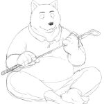  2014 anthro canid canine canis domestic_dog golf_club gombee_s humanoid_hands kemono male mammal overweight overweight_male simple_background sitting sketch solo white_background 