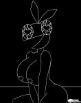  &lt;3 &lt;3_eyes absurd_res anthro big_breasts black_body black_skin breasts butt covering covering_crotch ears_up female hi_res lagomorph leporid lustful_gaze mammal misterrandomv rabbit simple_background sitting smile taped_nipples vib-ribbon vibri video_games wide_hips 