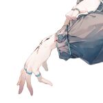 1girl adjusting_clothes amiya_(arknights) arknights hands highres jewelry long_sleeves min_(120716) multiple_rings oripathy_lesion_(arknights) ring simple_background solo white_background 