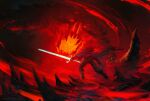  absurdres anato_finnstark attack balrog_(lord_of_the_rings) battle ecthelion glowing glowing_sword glowing_weapon gothmog highres holding holding_sword holding_weapon pants red_theme sword the_silmarillion tolkien&#039;s_legendarium weapon 