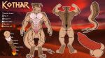  4_fingers 4_toes anthro balls brown_back brown_body brown_claws brown_tail claws closed_mouth countershade_tail countershading dragon english_text exposed_teeth feet fingers genitals gradient_body hi_res iudicium86 kothar male model_sheet muscular muscular_anthro muscular_arms muscular_body muscular_male muscular_neck muscular_thighs penis red_background red_body red_penis simple_background solo tan_balls tan_body tan_hands tan_head tan_legs tan_neck tan_tail teeth text toes white_body yellow_eyes 