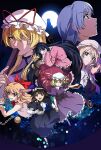  1boy 6+girls black_hair black_skirt blonde_hair book brown_hair dress frilled_dress frills grey_hair hat holding holding_book holding_hands horns houraisan_kaguya ibuki_suika kyoto_fantasy_troupe magical_astronomy maribel_hearn mary_janes mob_cap moon multiple_girls oni_horns orange_hair prince_tsuku purple_dress shirt shoes siblings silhouette sisters skirt smile space sun_hat the_sealed_esoteric_history touhou usami_renko watatsuki_no_toyohime watatsuki_no_yorihime white_shirt yagokoro_eirin yakumo_yukari 