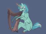  cloven_hooves equid equine eyes_closed female feral friendship_is_magic green_body harp hasbro hazepages hi_res hooves horn lyra_heartstrings_(mlp) mammal musical_instrument my_little_pony plucked_string_instrument simple_background sitting string_instrument unicorn unicorn_horn 