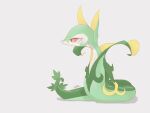  4:3 ambiguous_gender azre feral green_body leaf_tail looking_away nintendo pok&eacute;mon pok&eacute;mon_(species) pseudo_clothing pupils red_eyes serperior signature simple_background slit_pupils solo video_games white_background white_body yellow_body 