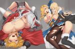  4girls absurdres areolae azur_lane bismarck_(azur_lane) blonde_hair blue_eyes breast_grab breast_sucking breasts breasts_out from_behind garter_straps grabbing hand_on_another&#039;s_chest hand_on_own_head highres hood_(azur_lane) implied_futanari missionary multicolored_hair multiple_girls nipples prince_of_wales_(azur_lane) prinz_eugen_(azur_lane) red_eyes red_hair sex thighhighs tongue tongue_out torn_clothes torn_legwear tsukasa1183 two-tone_hair white_hair yuri 