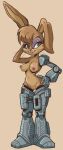  2022 anthro archie_comics areola breasts brown_body brown_fur bunnie_rabbot chest_tuft cybernetic_arm cybernetic_leg cybernetic_limb cybernetics cyborg eyelashes female fur genitals green_eyes hand_on_hip hi_res lagomorph leporid looking_at_viewer machine mammal navel nipples nude pupils pussy rabbit sega solo sonic_the_hedgehog_(archie) sonic_the_hedgehog_(comics) sonic_the_hedgehog_(series) squirrelseatbirds standing tuft whiskers white_pupils 