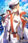  1boy blonde_hair blue_eyes glaring hat holding holding_weapon looking_at_viewer male_focus matis_(saibai_shounen) military military_hat military_uniform official_art saibai_shounen short_hair solo sukja sword uniform weapon 