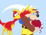  angry anthro avian backpack banjo-kazooie banjo_(banjo-kazooie) blue_eyes bottomwear bouquet breegull brown_body brown_fur clothing duo feathers female flower fur green_eyes hi_res hitting holding_bouquet holding_flower holding_object kazooie male male/female mammal plant rareware red_body red_feathers red_rose shorts skeletonguys-and-ragdolls surprise ursid video_games wings yellow_bottomwear yellow_clothing yellow_shorts 