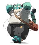  2013 alpha_channel anthro belly big_belly blue_body blush bottomwear clothing felid hi_res kemono kisukemk777 male mammal overweight overweight_male pantherine pink_nose shirt shorts simple_background solo tiger topwear transparent_background 
