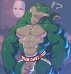  abs anthro biceps bodily_fluids clothing dialogue e-w01f green_body hi_res jockstrap lizard looking_down male muscular muscular_anthro muscular_male nipples pecs reptile scalie solo sweat underwear vein veiny_muscles wet wet_clothing wet_underwear 