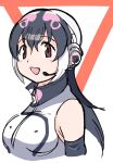  1girl african_penguin_(kemono_friends) animal_ears black_eyes black_gloves black_hair cats_yone gloves highres kemono_friends kemono_friends_v_project long_hair looking_at_viewer necktie open_mouth shirt shoes skirt smile solo tail virtual_youtuber white_shirt 
