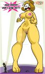  2018 animal_crossing anthro body_size_growth breasts canid canine canis dialogue digital_media_(artwork) domestic_dog duo english_text female genitals hi_res human isabelle_(animal_crossing) macro magician male mammal nafyo-toons navel nintendo nipples nude pigeon_toed pussy shocked simple_background size_transformation standing text transformation video_games 