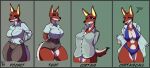  2022 anthro baggy_clothing big_breasts bikini bottomwear breasts bubble canid canine canis clothed clothing curtaincallchallenge curvy_figure digital_media_(artwork) drunk drunk_bubble english_text ethiopian_wolf eyebrows eyelashes female fingers fur haibet hi_res huge_breasts jackal lips looking_at_viewer loose_shirt mammal navel open_clothing open_mouth open_shirt open_topwear pants seductive shirt shkurka shorts side_boob simple_background smile solo standing substance_intoxication swimwear text thick_thighs tight_clothing topwear translucent translucent_clothing tucked_shirt underwear voluptuous wide_hips 