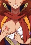  1girl black_clover breasts breasts_out cleavage head_out_of_frame highres mereoleona_vermillion morisobo nipples orange_hair solo teeth 