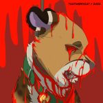  belll blood blood_from_eye blood_from_mouth blood_in_mouth bodily_fluids brown_body brown_fur collar death felid feline felis feral fur gore hanging_(disambiguation) hi_res mammal red_background rope simple_background snuff thathornycat 