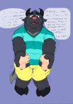  2022 anthro black_body bodily_fluids bottomwear bovid bovine cattle clothing crying english_text hand_holding hi_res hopelesshighschool humanoid_hands male mammal overweight overweight_male red_nose sad shirt shorts tears text the_human_heart_(game) topwear tyler_(the_human_heart) video_games visual_novel 