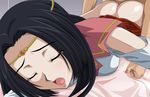  1girl bed black_hair censored circlet code_geass danna eyes_closed from_behind highres lying open_mouth sex sumeragi_kaguya tears vaginal 