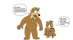  2022 anthro beargarbage belly boo-boo_bear brown_body clothing duo english_text hanna-barbera hat headgear headwear hi_res jellystone_(hbo_max) male mammal necktie simple_background sitting size_difference slightly_chubby text ursid white_background yogi_bear yogi_bear_(character) 