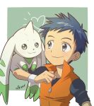  &lt;3 anthro bandai_namco beady_eyes blue_hair blush digimon digimon_(species) duo fur hair henry_wong hi_res horn human long_ears male mammal nkmr03743 terriermon white_body white_fur 