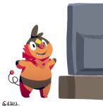  2013 alpha_channel anthro biped black_eyes cute_fangs hi_res kernelewdies nintendo orange_body pok&eacute;mon pok&eacute;mon_(species) simple_background slightly_chubby solo television tepig transparent_background video_games 