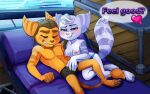  animated anthro bite biting_lip blush cherryfurvixen clothed clothing dialogue duo erection erection_under_clothing female fondling foreplay grope half_naked happy intimate lombax looking_pleasured male male/female mammal ratchet ratchet_and_clank rivet_(ratchet_and_clank) romantic romantic_couple smile sony_corporation sony_interactive_entertainment teasing topless video_games 