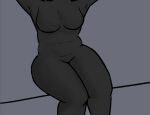  arms_above_head big_butt black_body breasts butt f3dk female humanoid sitting solo wide_hips 