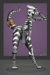  absurd_res anthro hi_res horn kobold looking_at_viewer male multicolored_body multicolored_scales paws pose scales simple_background smile solo striped_body stripes zebrov 