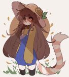  anthro blush brown_hair clothed clothing domestic_cat eyelashes felid feline felis female flower fredek666 hair hat headgear headwear hi_res long_hair mammal outside oversized_sleeves plant portrait solo standing straw_hat sunflower three-quarter_portrait 