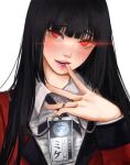  1girl absurdres bangs black_hair blunt_bangs blush formal highres hime_cut hyakkaou_academy_uniform jabami_yumeko jacket kakegurui lips long_hair looking_at_viewer onpuring red_eyes red_jacket red_suit school_uniform shirt smile solo suit suit_jacket very_long_hair 