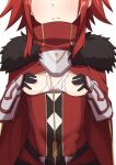  1girl breasts cape covering_nipples gloves head_out_of_frame highres itai_no_wa_iya_nano_de_bougyoryoku_ni_kyokufuri_shitai_to_omoimasu mii_(bofuri) morisobo no_bra red_cape red_hair short_hair simple_background small_breasts solo torn_clothes white_background 