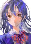  1girl absurdres bangs blue_hair brown_eyes eyebrows_visible_through_hair highres looking_at_viewer love_live! otonokizaka_school_uniform rococomm123 school_uniform simple_background solo solo_focus sonoda_umi upper_body white_background 