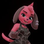  3d_(artwork) animal_crossing anthro black_body black_fur cherry_(animal_crossing) clothing collar digital_media_(artwork) ear_piercing ear_ring ear_stud female fur gloves_(marking) highwizard markings nintendo piercing red_body red_fur shirt solo spiked_collar spikes tank_top teal_eyes topwear video_games 