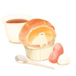  artist_name bear chai_(drawingchisanne) cup custard food fruit no_humans original polar_bear simple_background spoon strawberry tea teacup white_background 