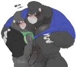  anthro ape balls big_daddy_(sing) blush bottomless clothed clothing duo erection father father_and_child father_and_son frottage genitals gorilla haplorhine holding_close humanoid hyaku_(artist) illumination_entertainment incest_(lore) jacket_only jewelry johnny_(sing) looking_at_viewer looking_away male male/male mammal necklace nervous parent parent_and_child primate ring sex shirt shirt_only shirt_opened simple_background sing_(movie) size_difference son t-shirt_only topwear topwear_only white_background 