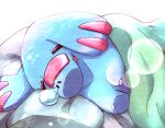  animal_focus blurry bokeh closed_eyes commentary_request depth_of_field elephant lying mochopaccho no_humans nose_bubble on_side open_mouth phanpy pillow pokemon pokemon_(creature) simple_background sleeping solo under_covers upper_body white_background 
