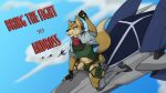  16:9 absurd_res anthro armor arwing boots bulge canid canine clothing english_text footwear fox fox_mccloud hi_res high_heeled_boots high_heels jockstrap male mammal marcofox navel neckerchief nintendo pinup pose riding solo star_fox straps text unconvincing_armor underwear video_games wide_hips widescreen 