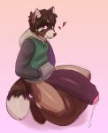  absurd_res anthro balls big_balls big_penis bodily_fluids canid canine clothed clothing cum cum_drip dripping female genital_fluids genitals hi_res huge_balls huge_penis hyper hyper_balls hyper_genitalia hyper_penis looking_at_viewer male mammal partially_clothed penis raccoon_dog solo tanuki torou 