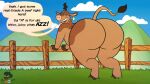  2022 anthro anthrofied back_at_the_barnyard bessy_(back_at_the_barnyard) big_butt blu3danny bovid bovine brown_hair butt cattle dialogue ear_piercing english_text female fence grass green_eyes hair hi_res looking_at_viewer mammal nickelodeon open_mouth piercing plant rear_view solo speech_bubble teeth text tongue 