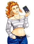  absurd_res anthro bottomwear bovid caprine clothing comfort_character crop_top curves denim denim_clothing ear_piercing female goat goat_girl grace_mccray hair hi_res horn jeans jewelry mammal necklace pants piercing red_hair revy_lagoon shirt topwear 