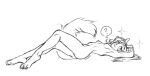  anthro breasts crowsfire cute_expression domestic_cat felid feline felis female fluffy fluffy_tail mammal monochrome nipples nude pose simple_background sketch slender_body slim smile sparkles 