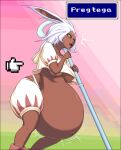  animal_humanoid belly big_belly big_breasts breasts dark_body dark_skin female humanoid hyper hyper_belly hyper_pregnancy lagomorph lagomorph_humanoid leporid_humanoid mammal mammal_humanoid maternal-reads pregnant rabbit_humanoid solo text under_boob 