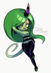  female green_body green_hair hair hi_res horn kohane01 pink_fingernails sega simple_background solo sonic_the_hedgehog_(series) the_deadly_six white_background wide_hips zeena 