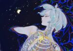  1other afloat aqua_hair bone caustics eclipse eyelashes gold houseki_no_kuni light_particles liquid looking_away night night_sky nude other_focus parted_lips partially_submerged phosphophyllite profile quanxiahanyan short_hair sky solo star_(sky) upper_body water x-ray 