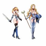  armor between_breasts bikini_armor boots breasts cleavage collar elbow_gloves gloves high_heels large_breasts legs long_hair navel open_mouth original revealing_clothes smile sword thighhighs uns_(sdsxsoverlord) wand weapon 