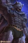  animated anthro belt blaidd_(elden_ring) canid canine canis cape clothing elden_ring male mammal muscular muscular_anthro muscular_male sollyz solo wolf 