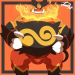  1:1 2022 anthro belly big_belly biped black_body bulge emboar fire hi_res male moobs nintendo nipples orange_body overweight overweight_male pok&eacute;mon pok&eacute;mon_(species) reclamon red_body solo video_games 